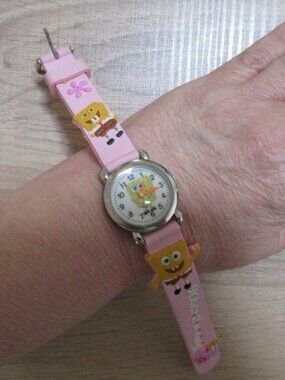 3/$10 kids Spongebob quartz watch stainless steel with pink silicon band